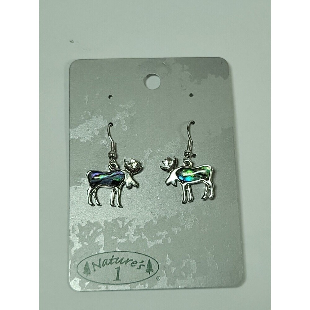 Nature's 1  Mother of Pearl MOP Moose Dangle Hook Drop Earrings 1 Inch Alaska